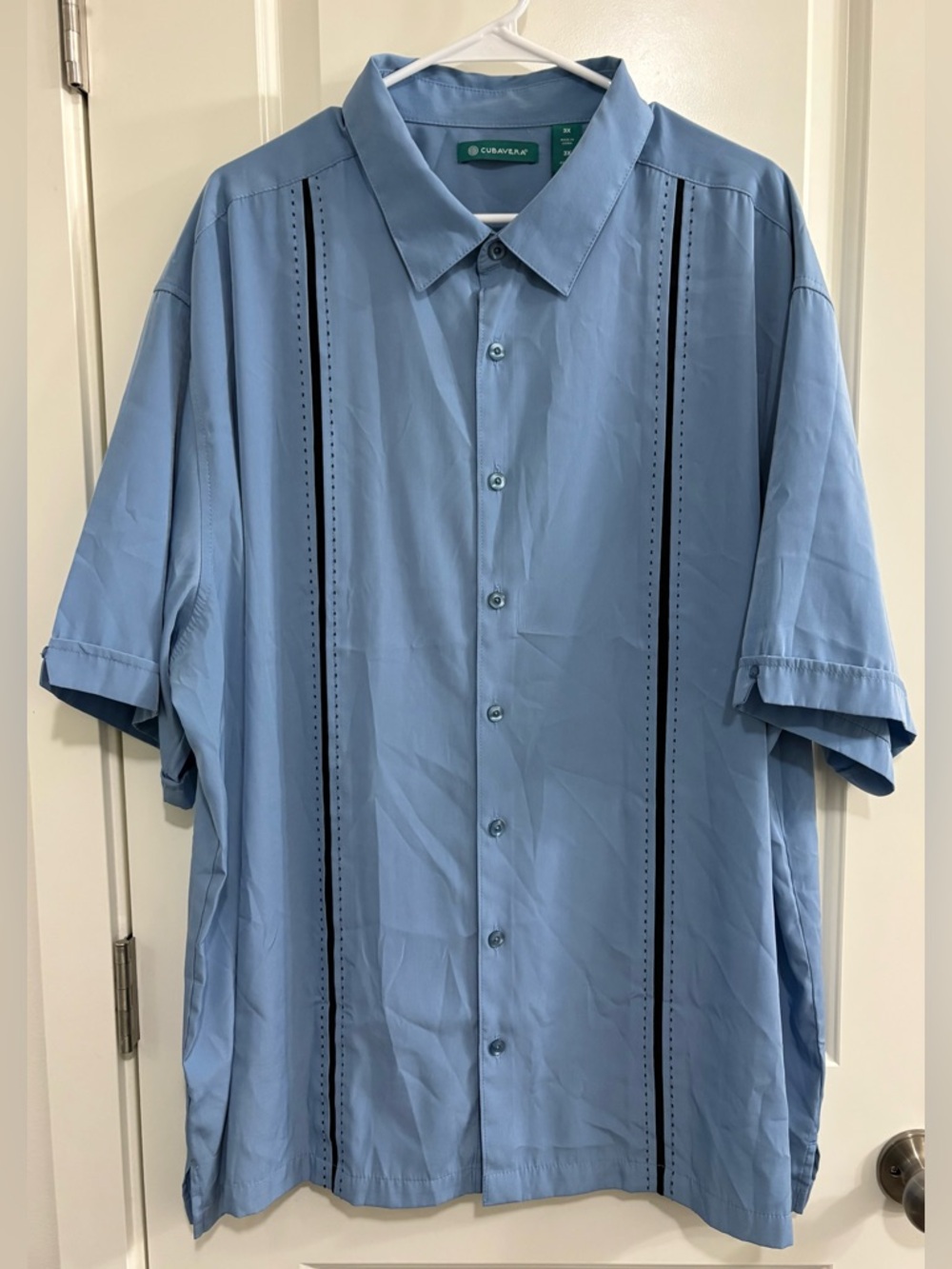 Cubavera Men's Pick Stitch Panel Short Sleeve Button-Down Bowling Shirt